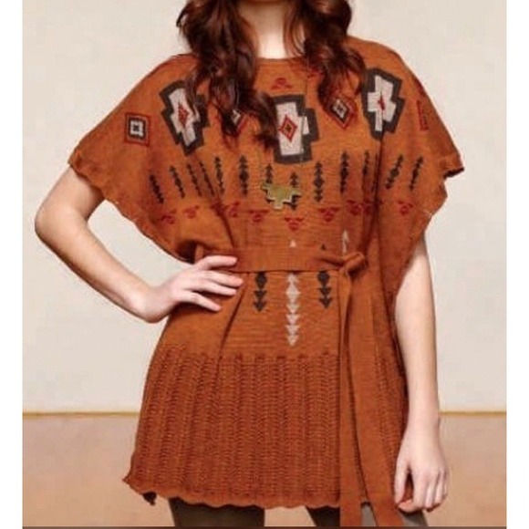 Pendleton Sweaters - PENDLETON Brown Ashcreek Aztec Virgin Wool Tie Anthropologie Poncho sz XS / S